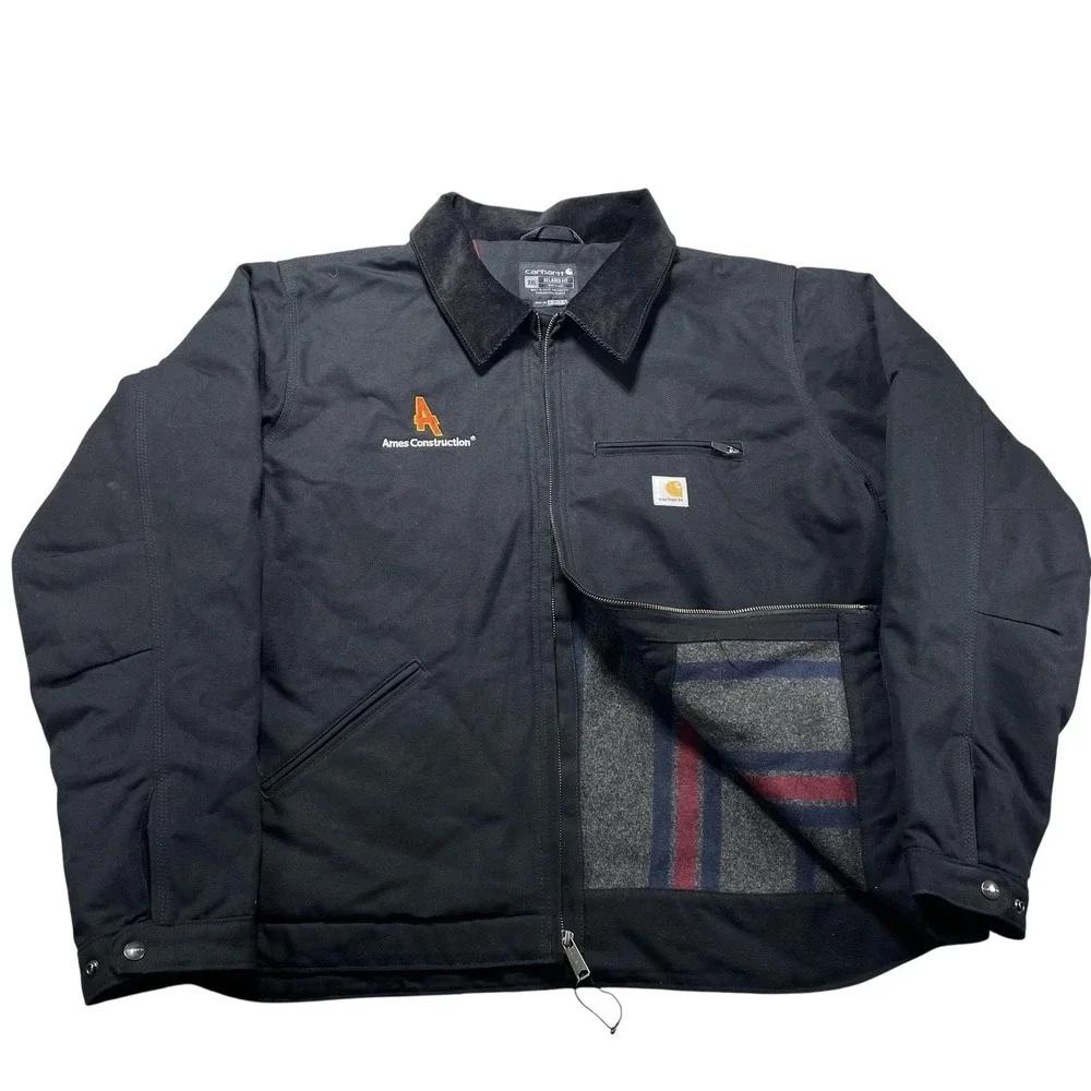 Carhartt Jacket Mens 2XL Black Blanket Lined Ames Detroit Bomber Workwear Logo